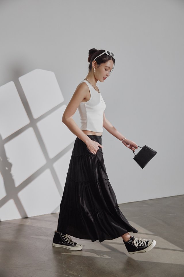 *BACKORDER* TUBA TIERED MAXI SKIRT (BLACK)