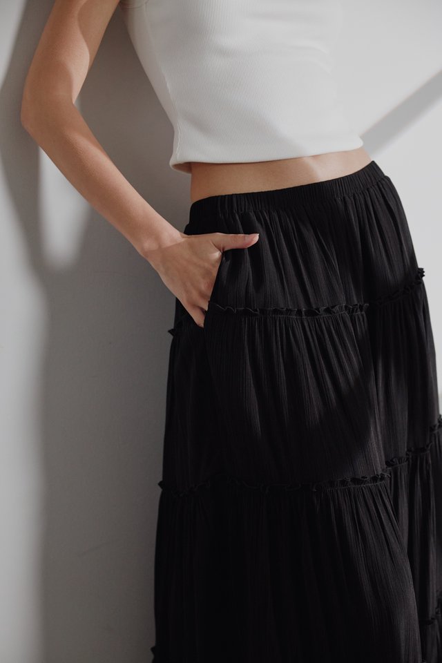 *BACKORDER* TUBA TIERED MAXI SKIRT (BLACK)