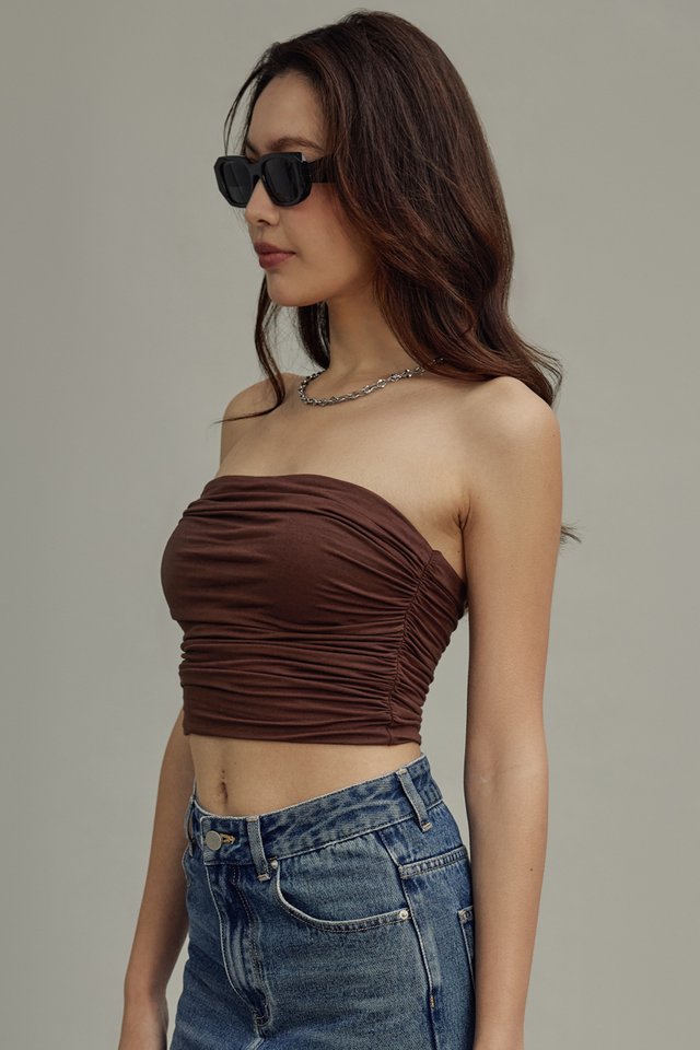 RUBY RUCHED PADDED TOP (BROWN)