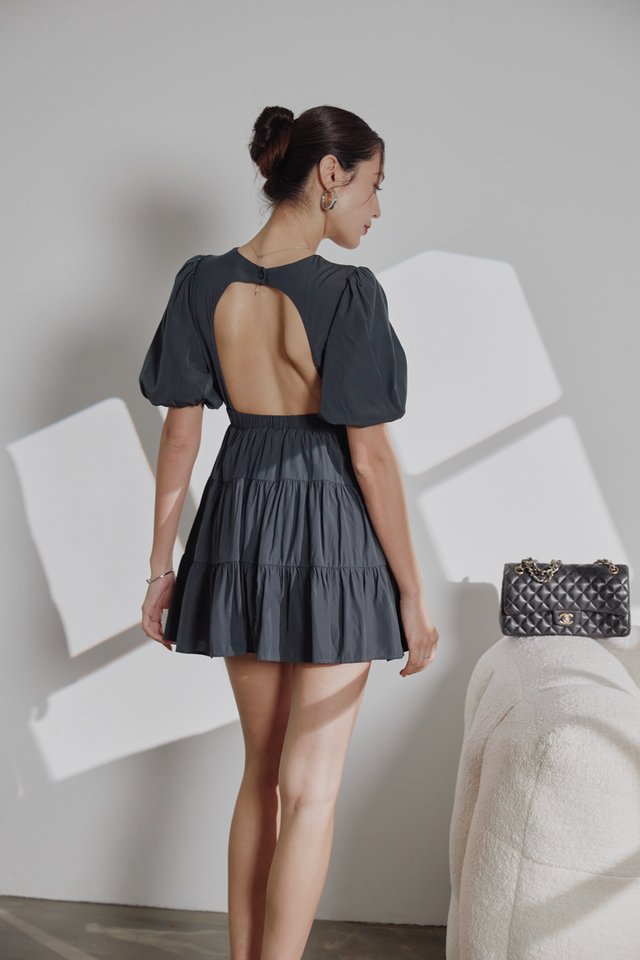 OPEN BACK ROMPER DRESS (DARK GREY)