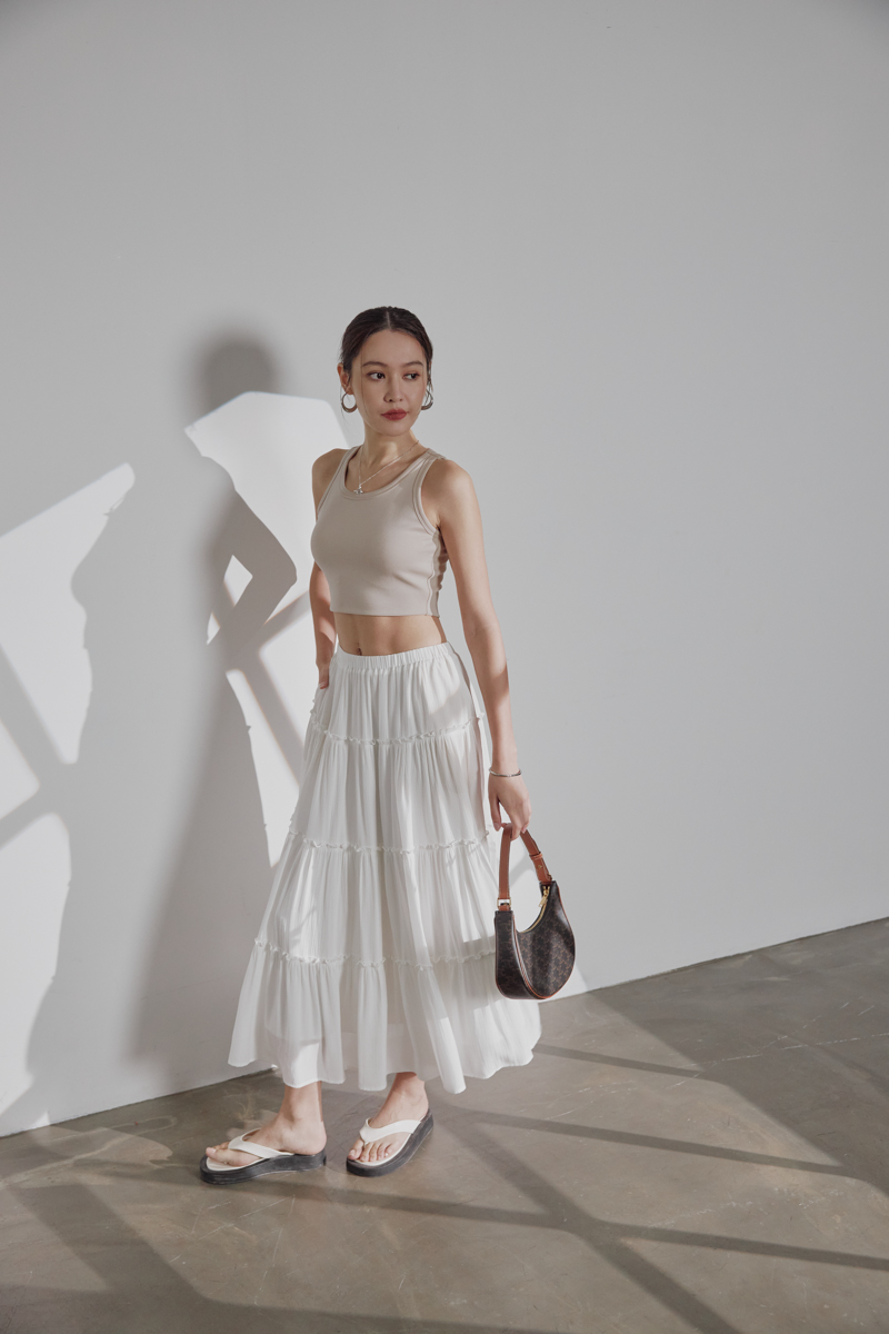 TUBA TIERED MAXI SKIRT (WHITE)