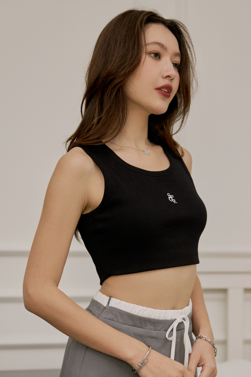 SPGR RIBBED CROP TANK TOP (BLACK)