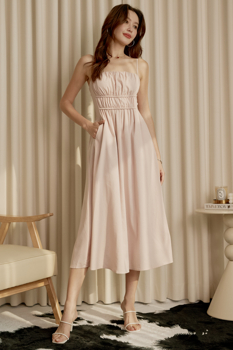 PHELIA PADDED TIERED DRESS (PINK)