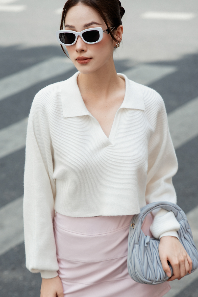 CARL COLLAR KNIT TOP (WHITE) 