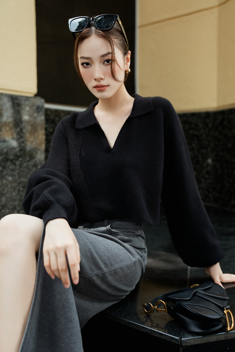 CARL COLLAR KNIT TOP (BLACK)