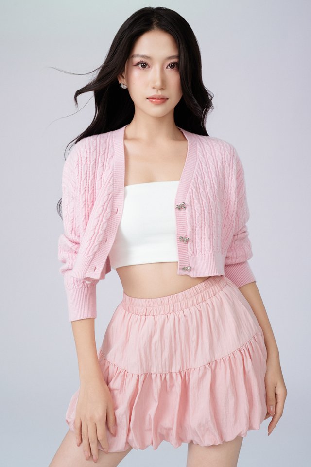 CARLY CABLE KNIT CARDIGAN (LIGHT PINK)