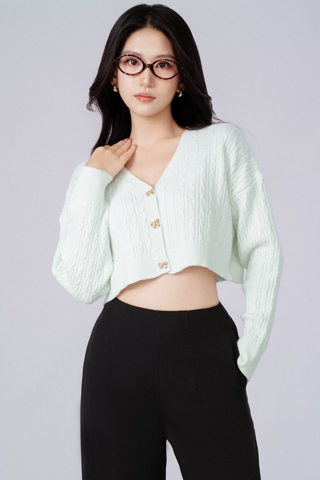 CARLY CABLE KNIT CARDIGAN (MINT)