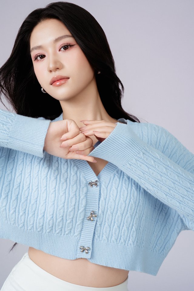 CARLY CABLE KNIT CARDIGAN (LIGHT BLUE)