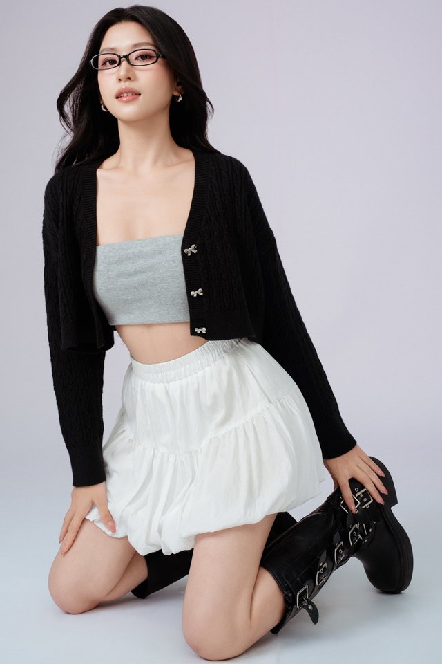 CARLY CABLE KNIT CARDIGAN (BLACK)