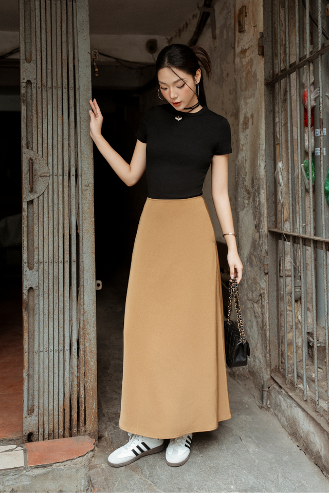 ALINA A-LINE MAXI SKIRT (BROWN)