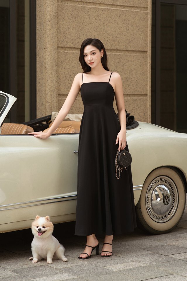 PERLY PADDED LINEN MAXI (BLACK)