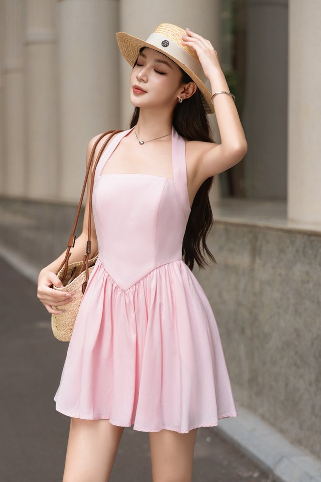 VIVIAN V-WAIST ROMPER DRESS (PINK)