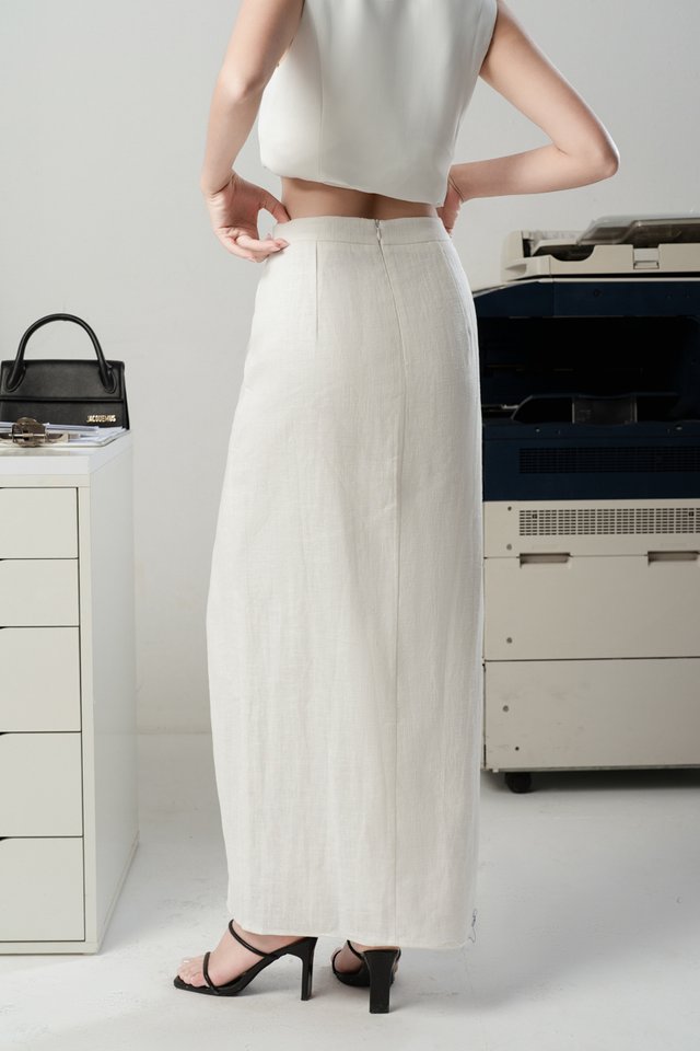 TERRA THIGH SLIT LINEN SKIRT (WHITE)