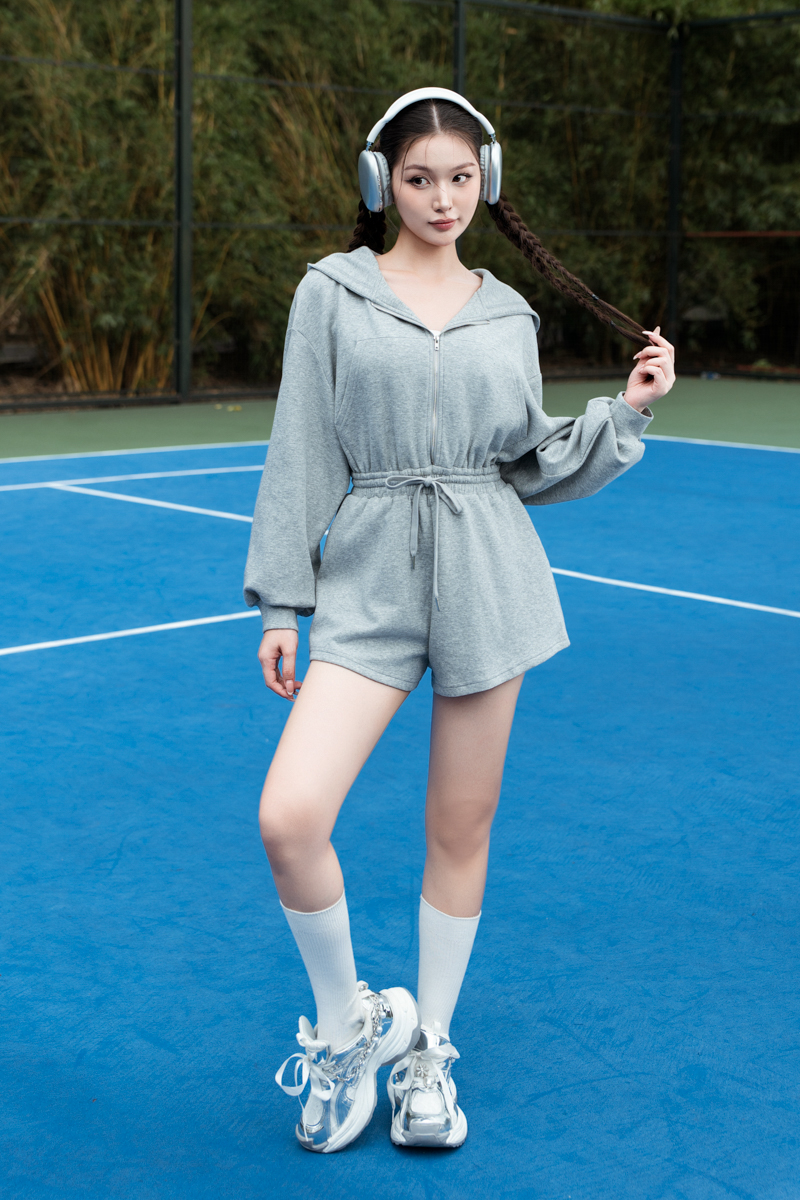 HAILEY HOODIE ROMPER (HEATHER GREY)