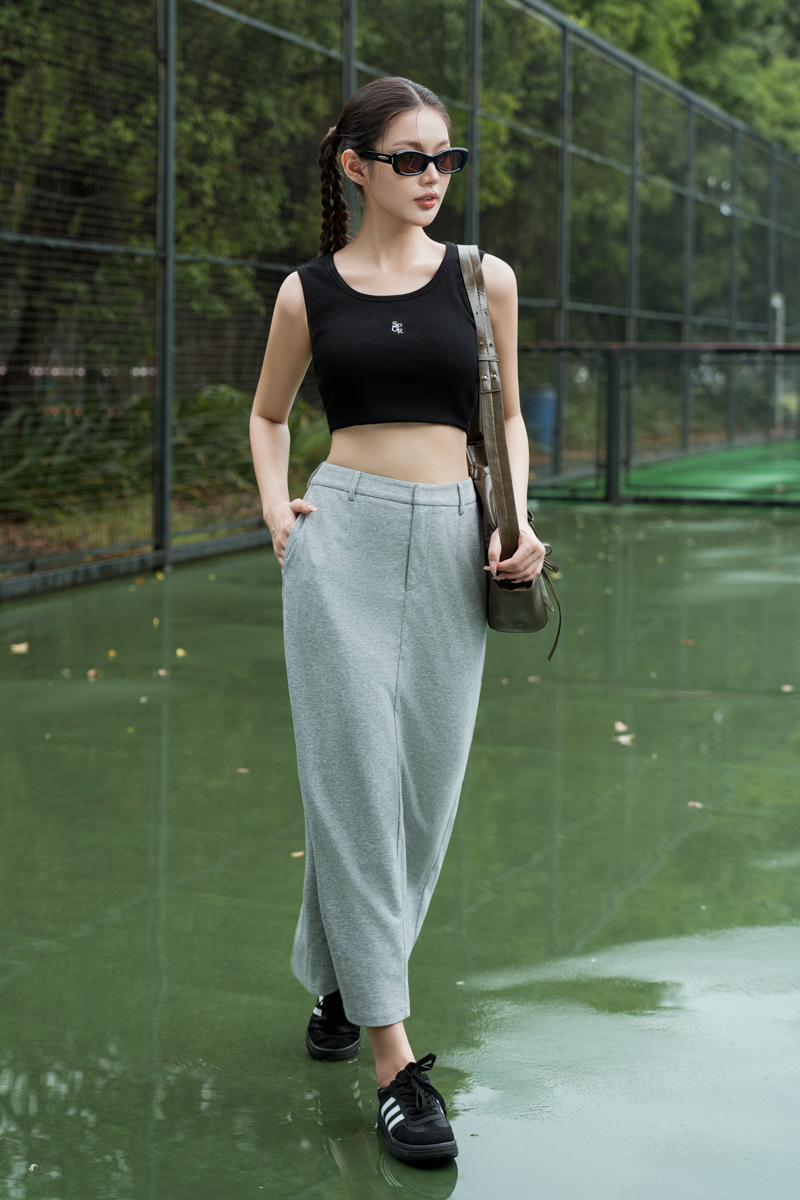 ATHLEISURE MAXI SKIRT (HEATHER GREY)