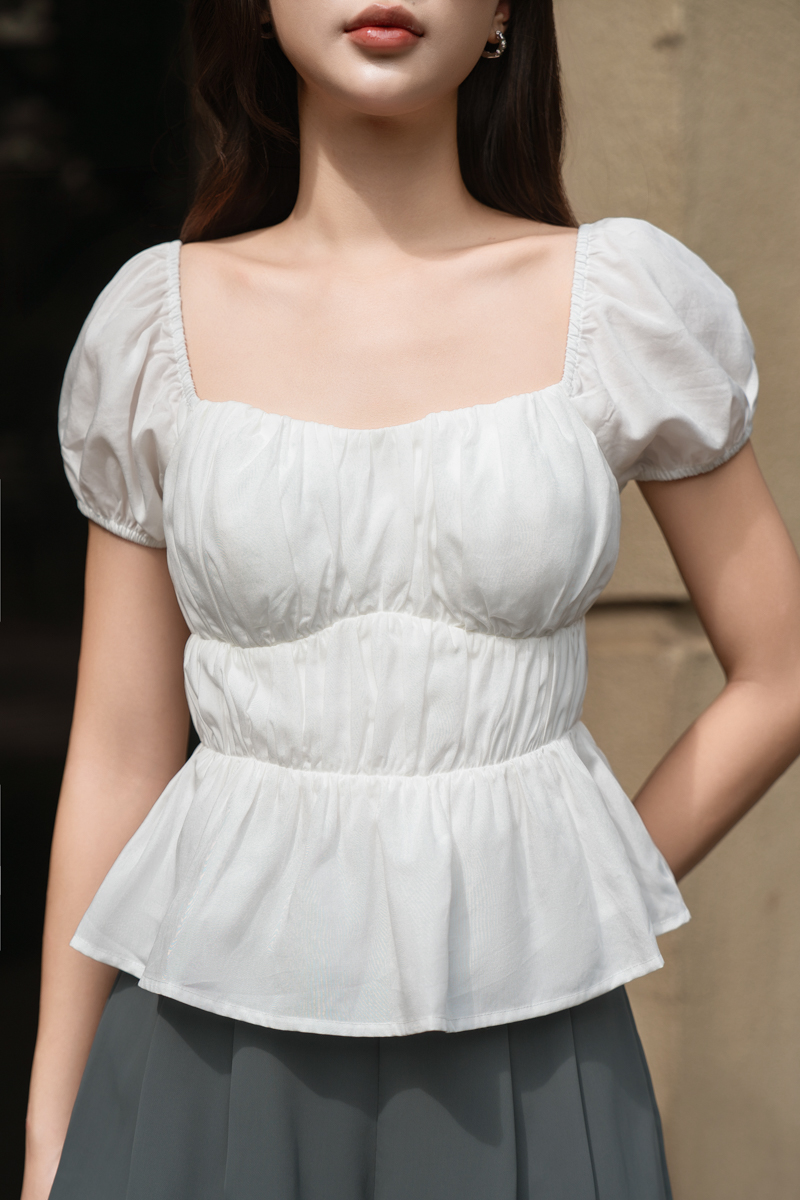 SERA SLEEVE PADDED BABYDOLL TOP (WHITE)