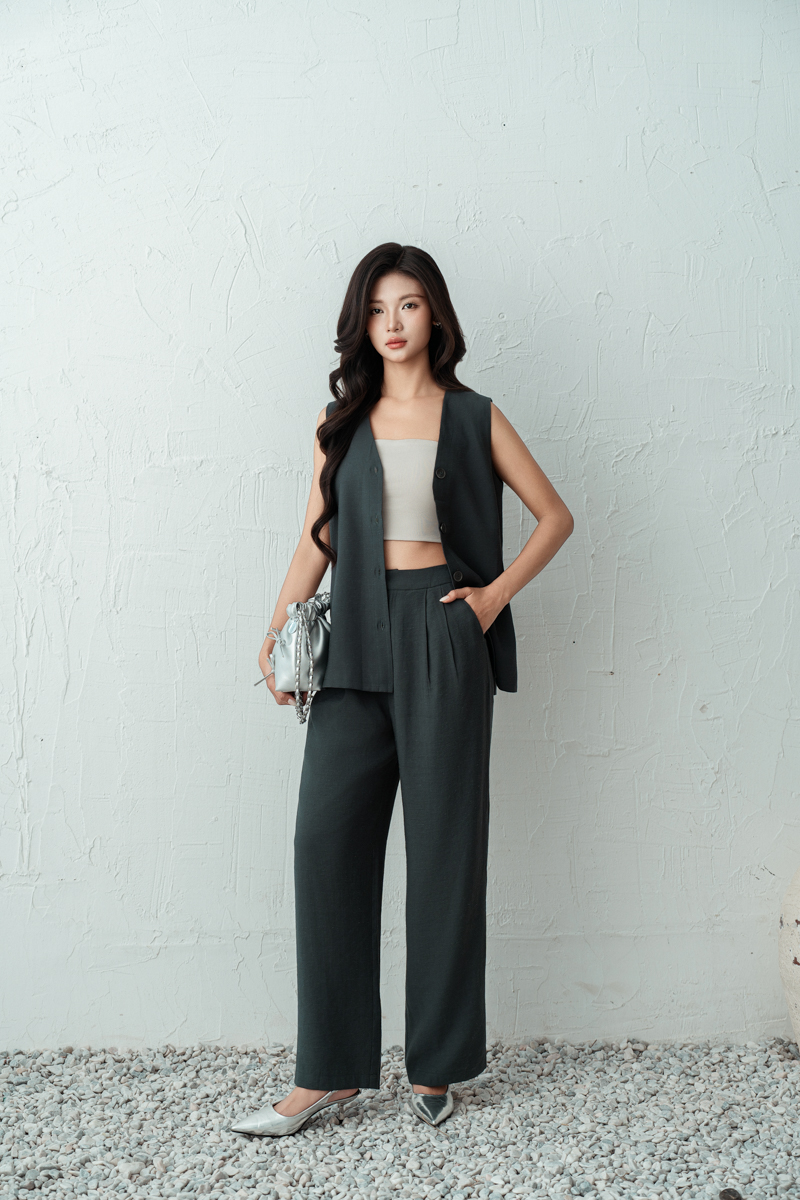 LAYNA LINEN PANTS (TEAL GREY)