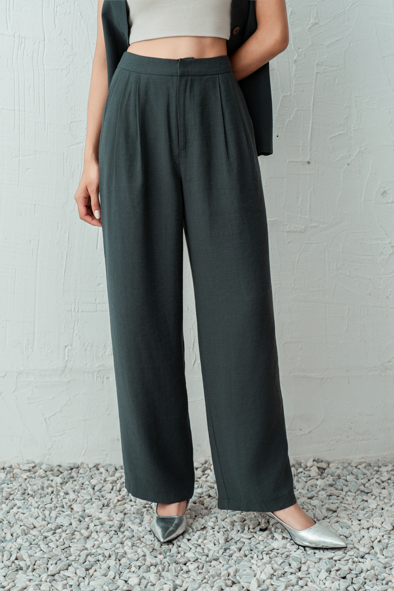 LAYNA LINEN PANTS (TEAL GREY)