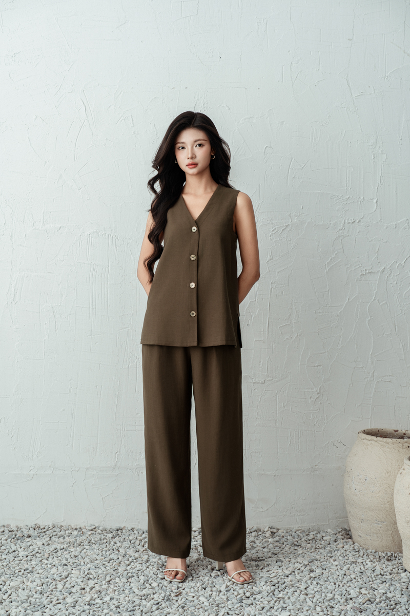 LAYNA LINEN PANTS (BROWN)