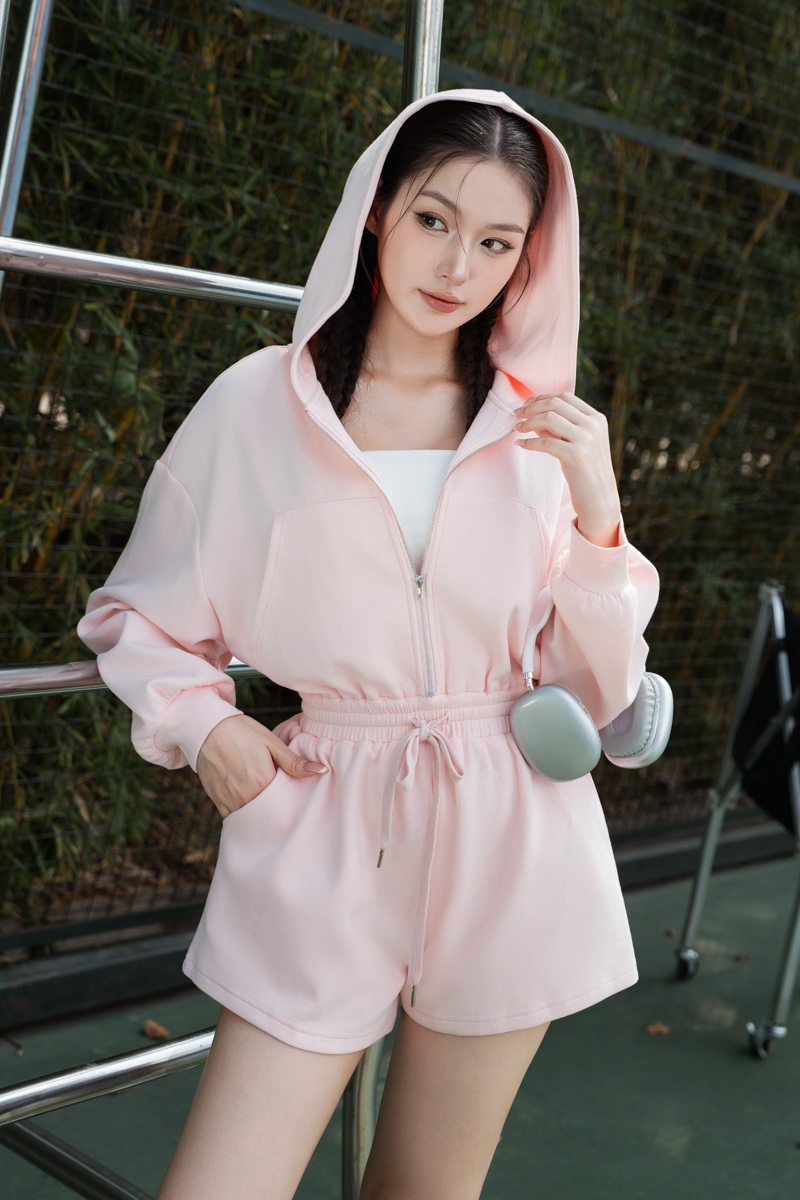 HAILEY HOODIE ROMPER (PINK)