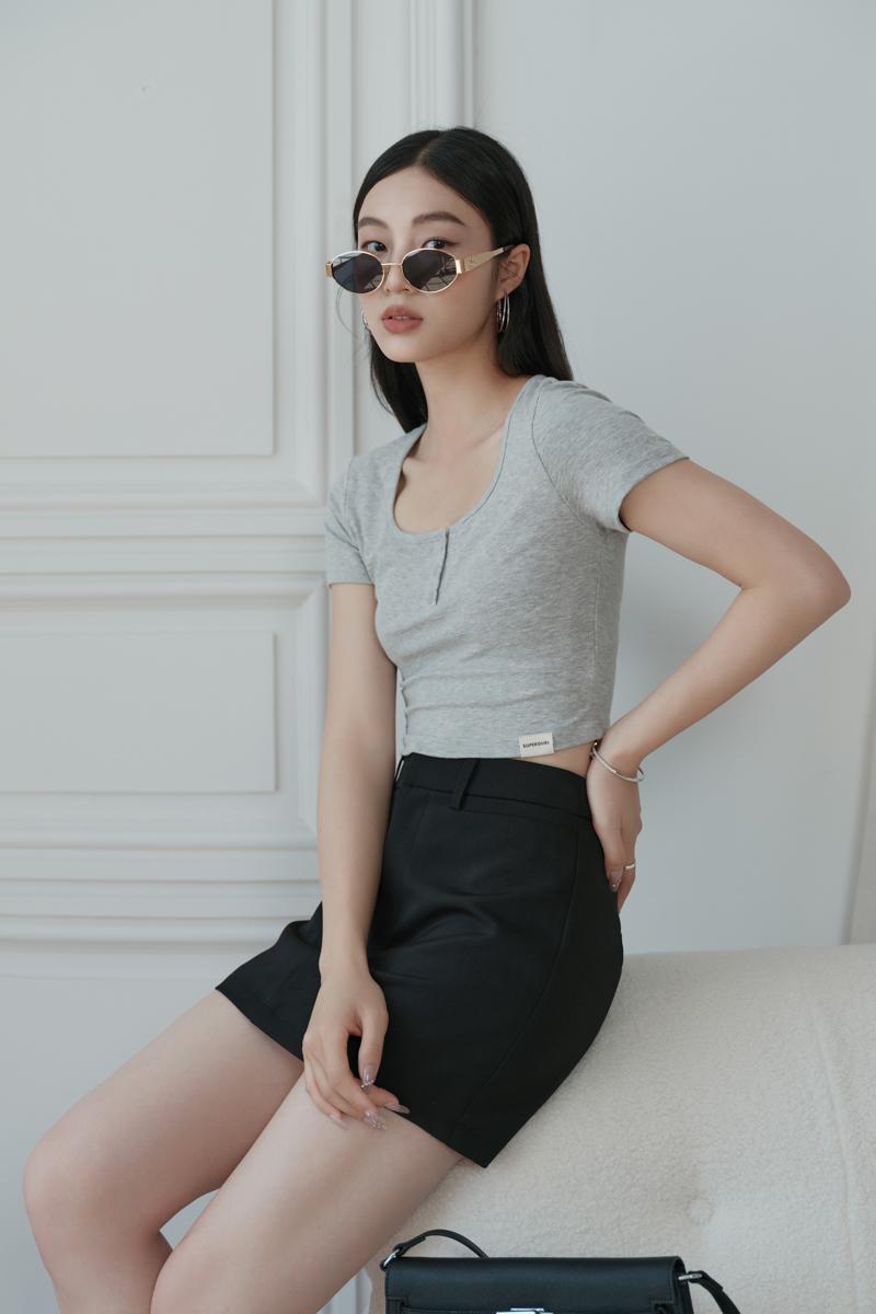 SADIE SQUARE NECK TOP (HEATHER GREY)