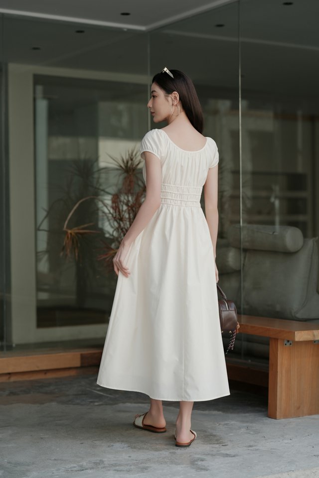 SHELBY SMOCKED WAIST PADDED MAXI (CREAM)