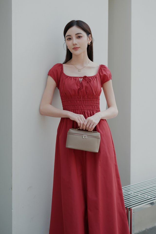 SHELBY SMOCKED WAIST PADDED MAXI (GARNET RED)