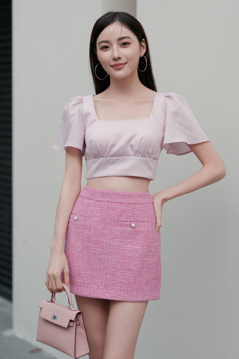 FINN FLUTTER SLEEVE PADDED TOP (PINK)