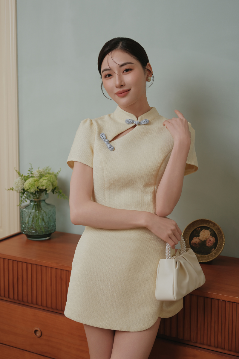 TANG TWEED QIPAO TOP (YELLOW)