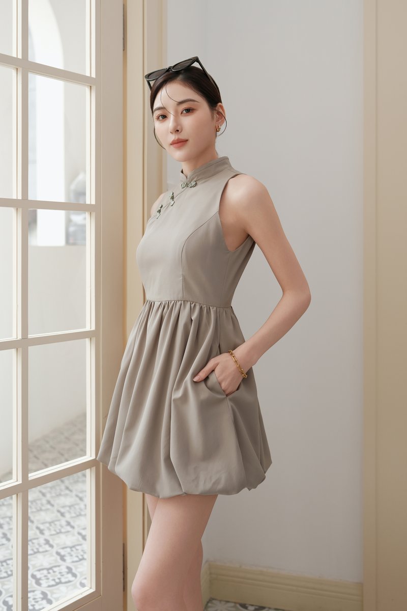 QIPAO BUBBLE ROMPER DRESS (DORIAN GREY)