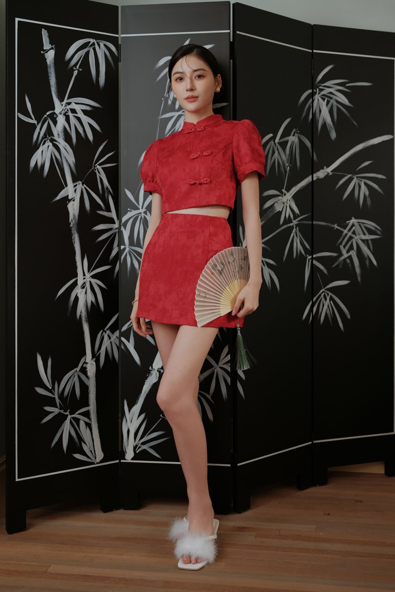 ZIZI QIPAO TOP (DARK RED)