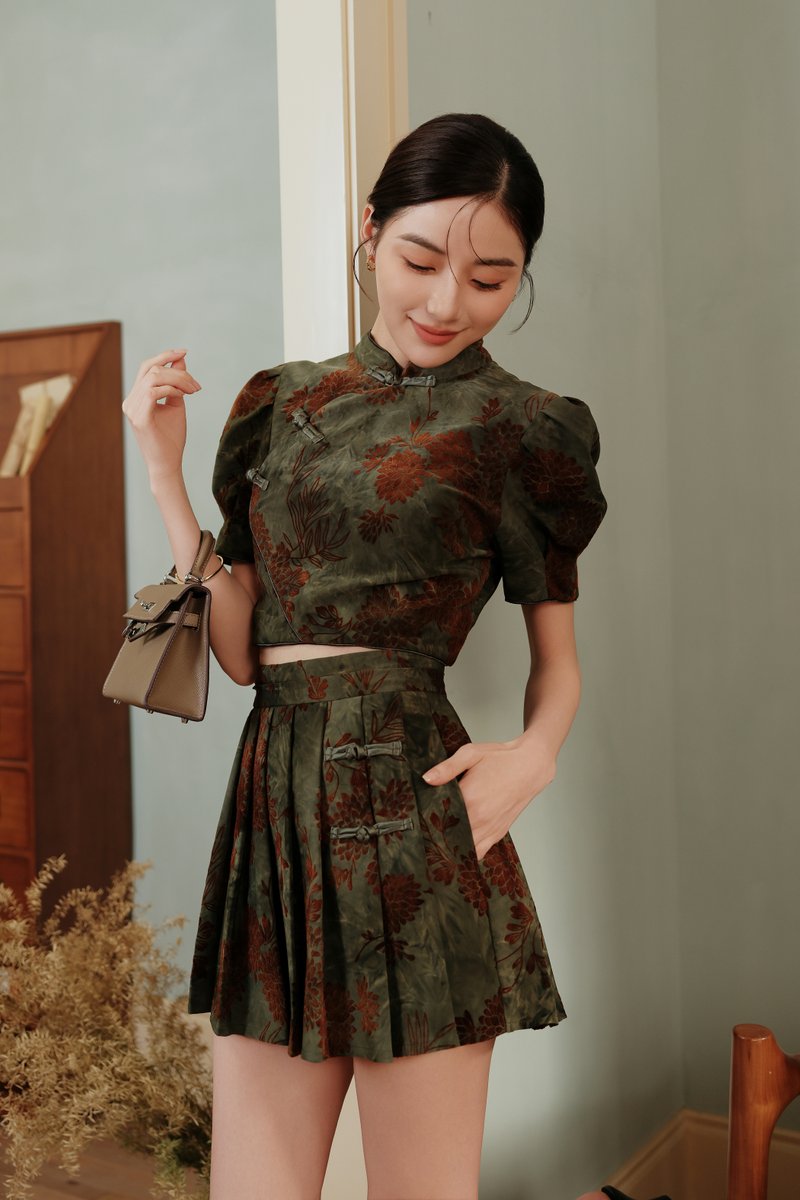 VELVETY QIPAO SKORTS (DARK GREEN)