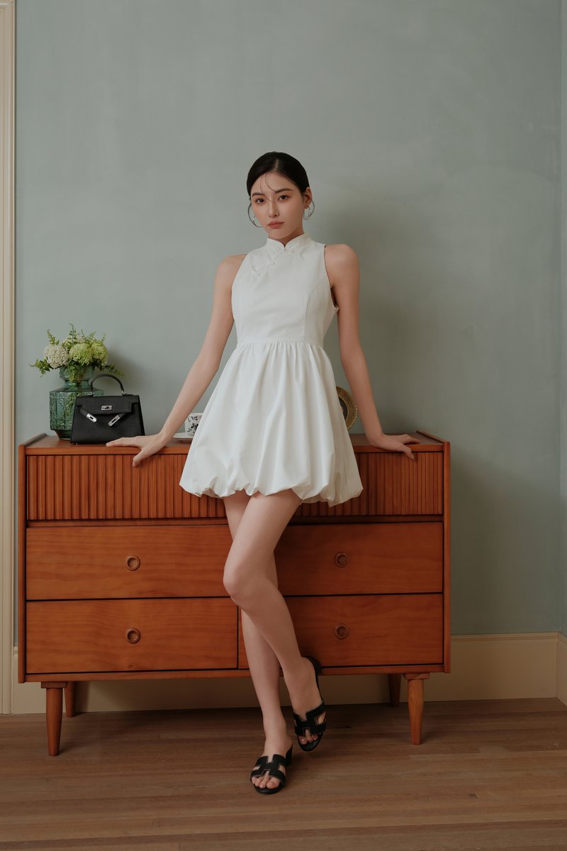 QIPAO BUBBLE ROMPER DRESS (WHITE)