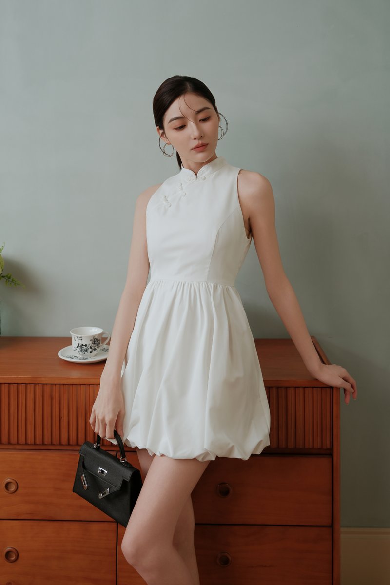 QIPAO BUBBLE ROMPER DRESS (WHITE)