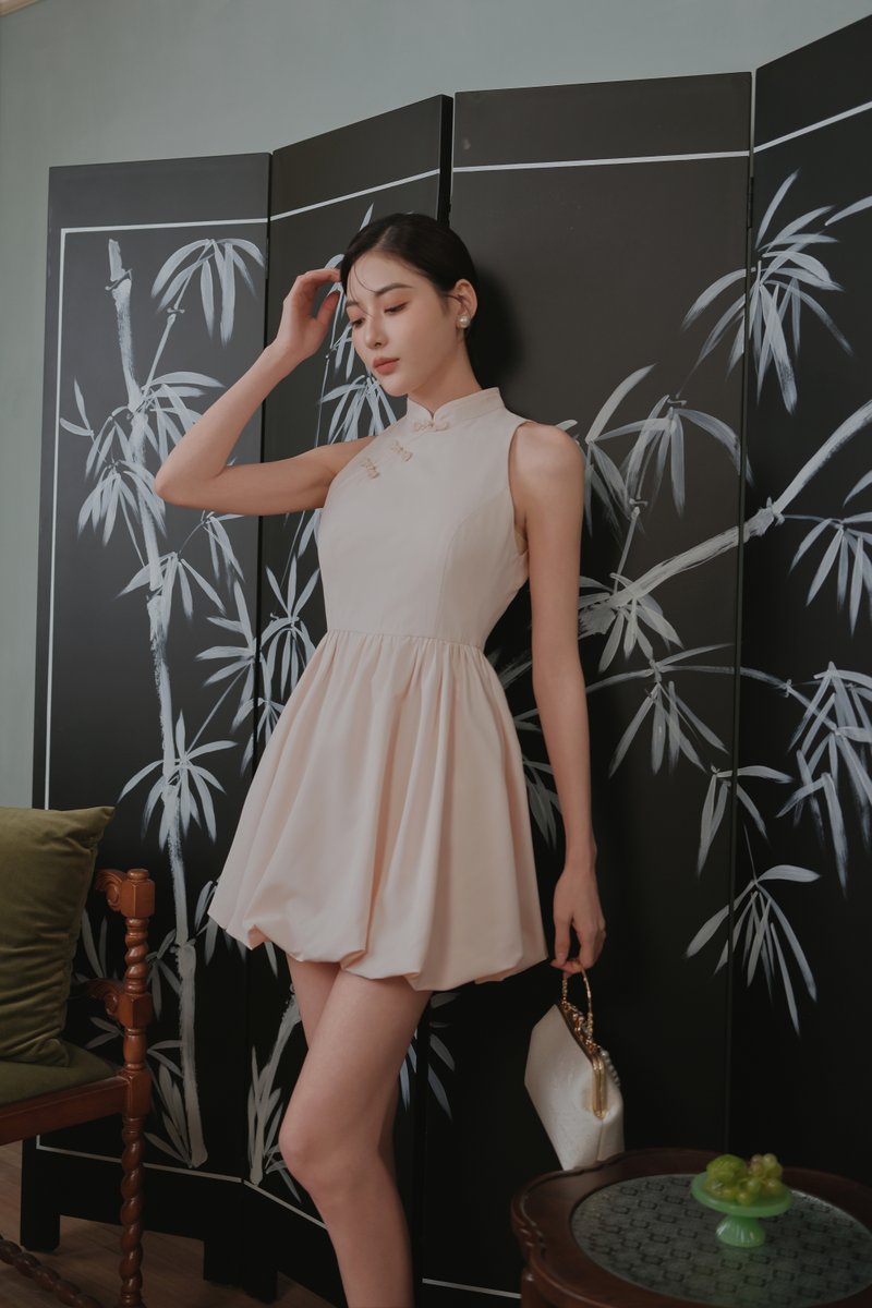 QIPAO BUBBLE ROMPER DRESS (LIGHT PINK)