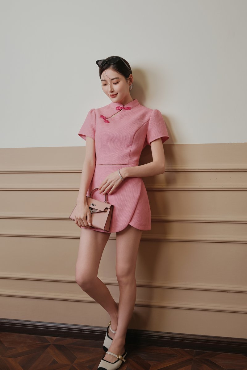 TANG TWEED QIPAO TOP (PINK)