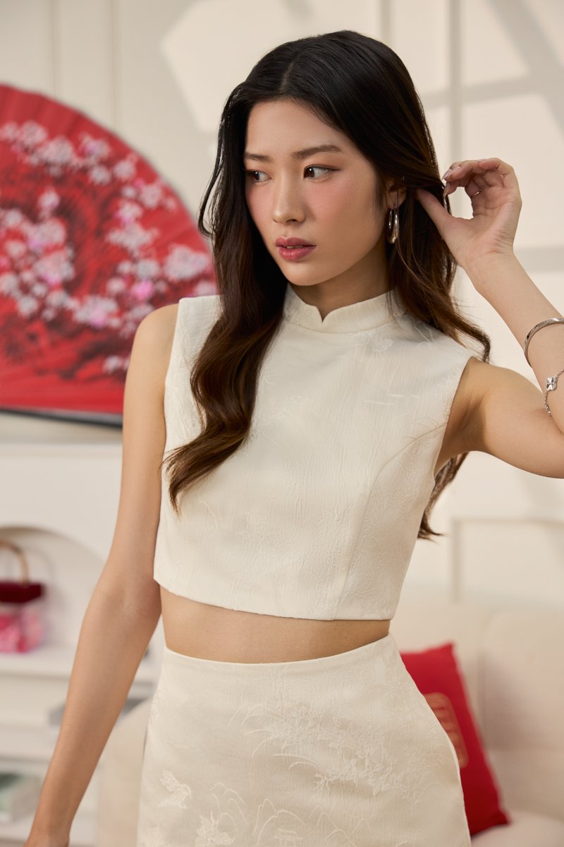 MODERN MANDARIN COLLAR TOP (IVORY)