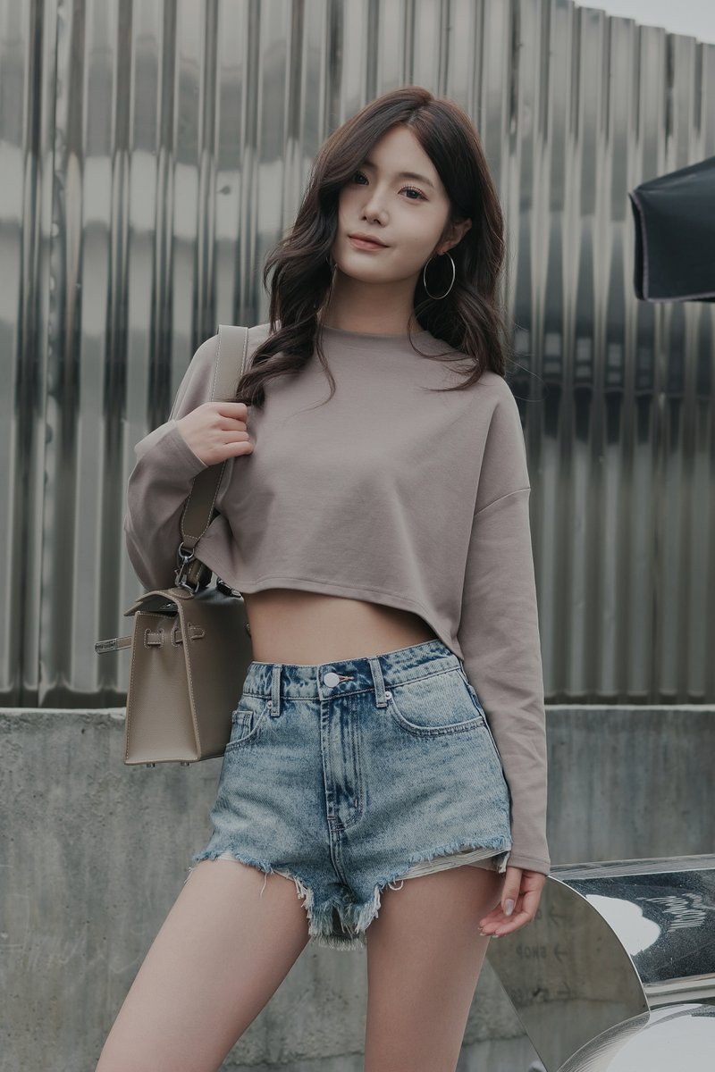 CROPPED ROYCE RELAXED TOP (BROWN GREY)