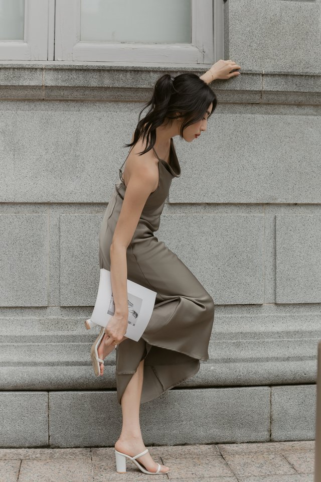 CALLA COWL NECK X-BACK DRESS (DARK GREEN)