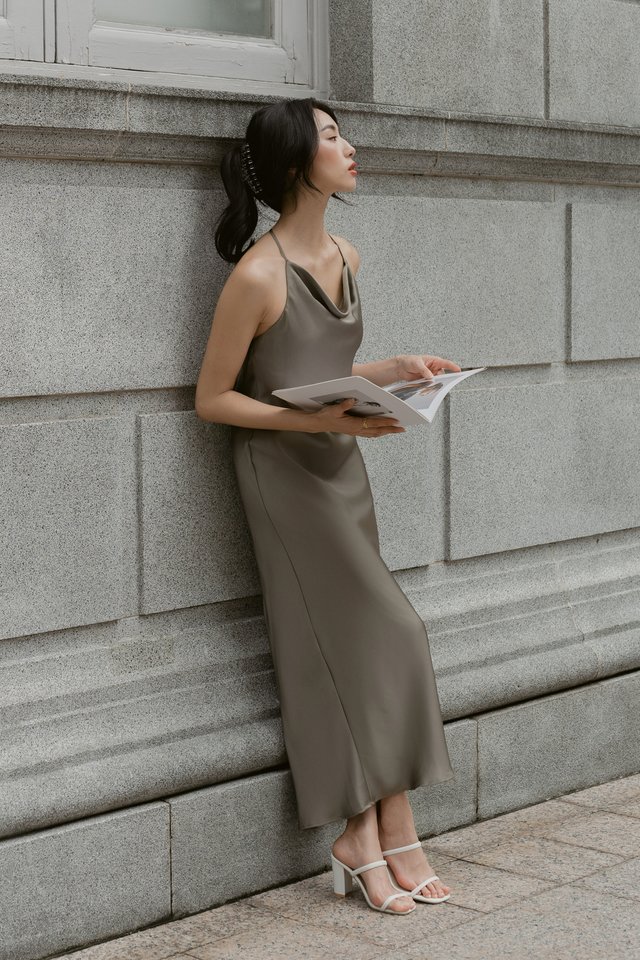 CALLA COWL NECK X-BACK DRESS (DARK GREEN)