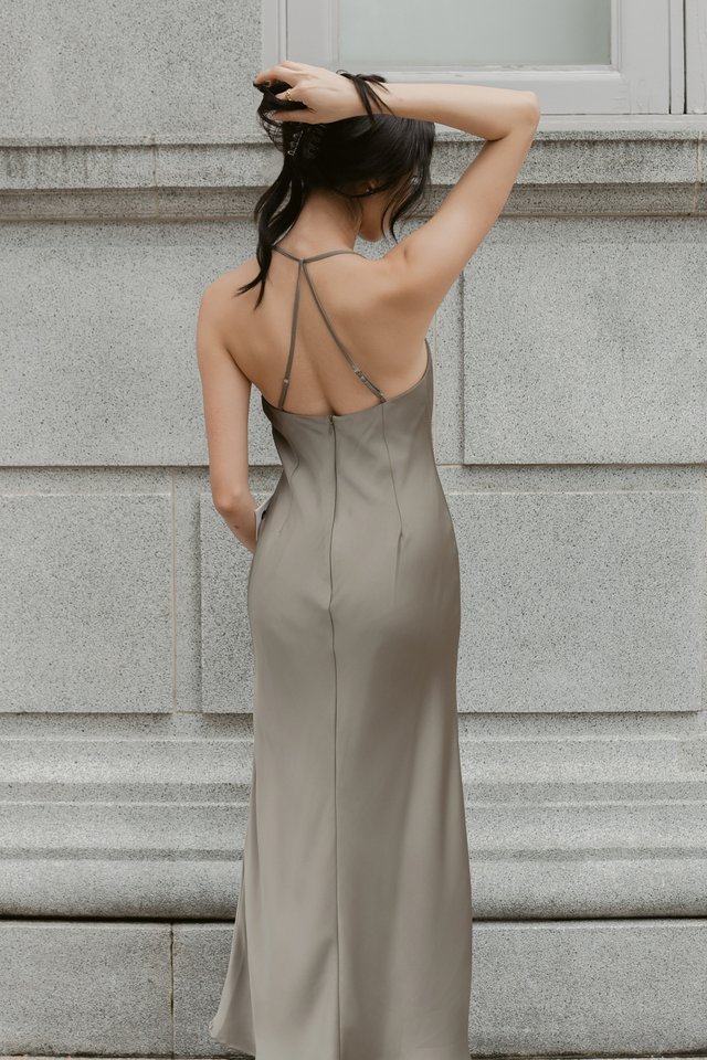 CALLA COWL NECK X-BACK DRESS (DARK GREEN)