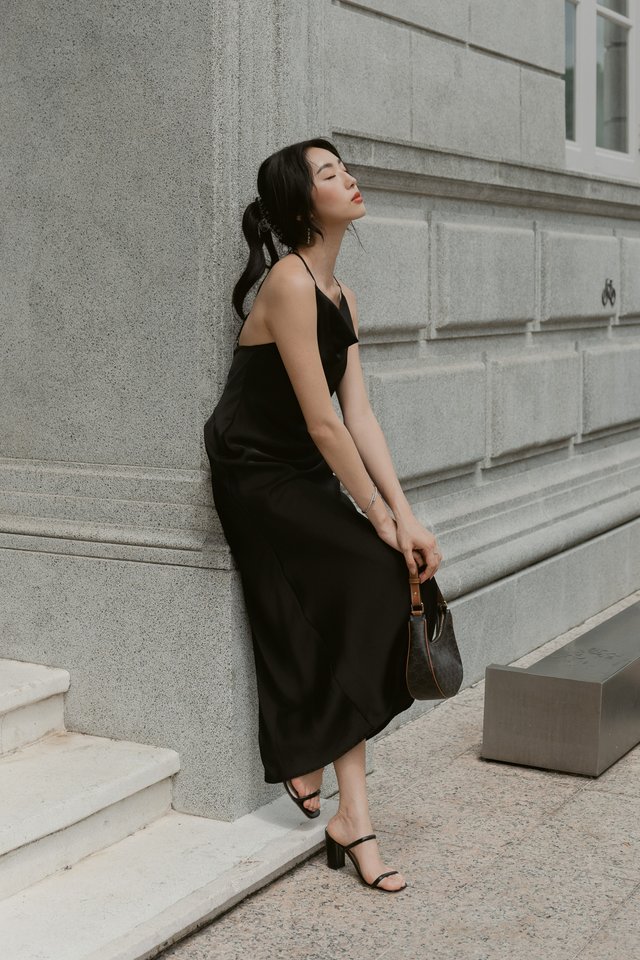 CALLA COWL NECK X-BACK DRESS (BLACK)