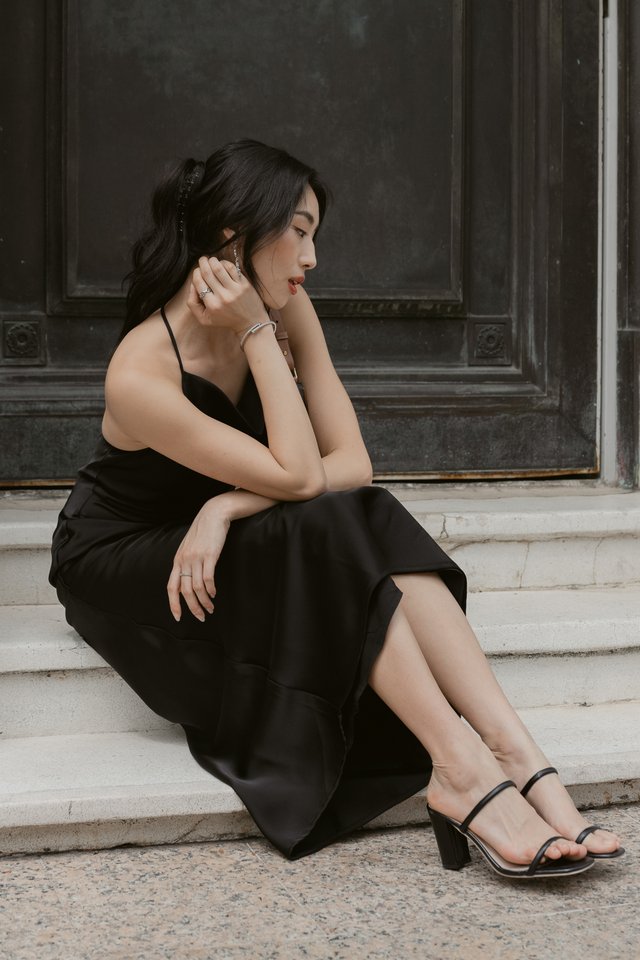 CALLA COWL NECK X-BACK DRESS (BLACK)
