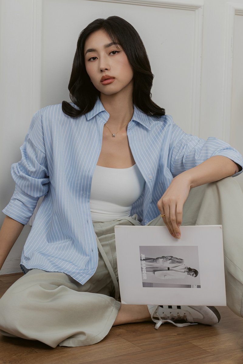 SHAUN STRIPE BOYFRIEND SHIRT (BLUE)