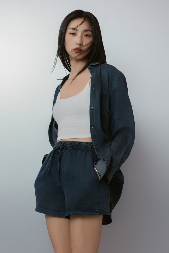 *BACKORDER* DALE DENIM RUNNER SHORTS (DARK BLUE)