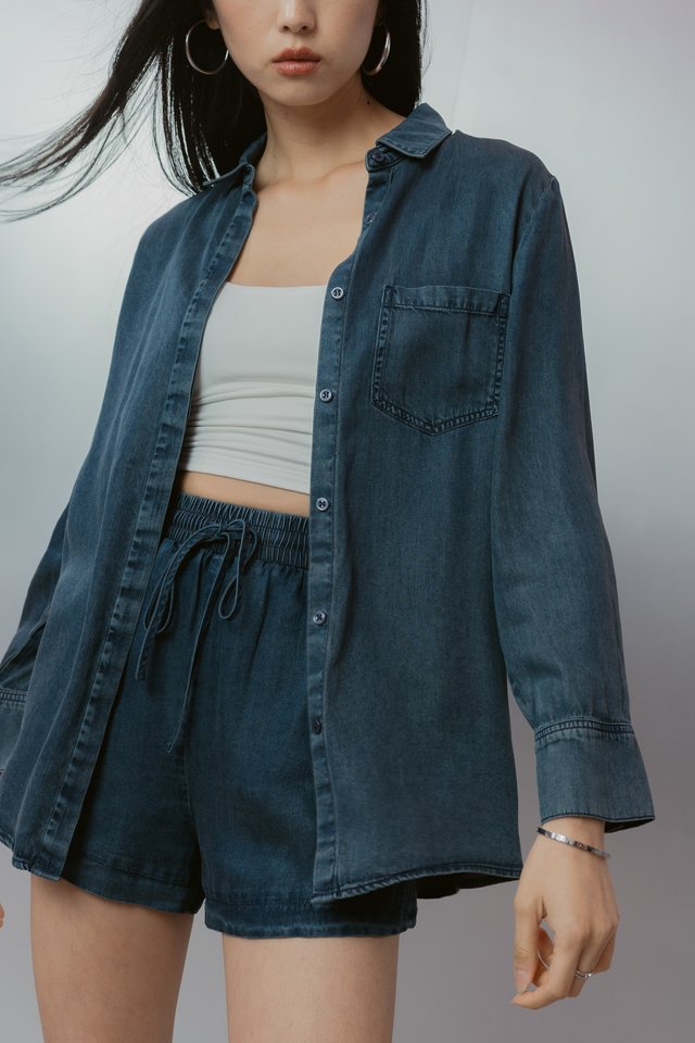 *BACKORDER* DALE DENIM RUNNER SHORTS (DARK BLUE)