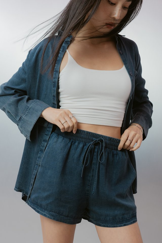 *BACKORDER* DALE DENIM RUNNER SHORTS (DARK BLUE)