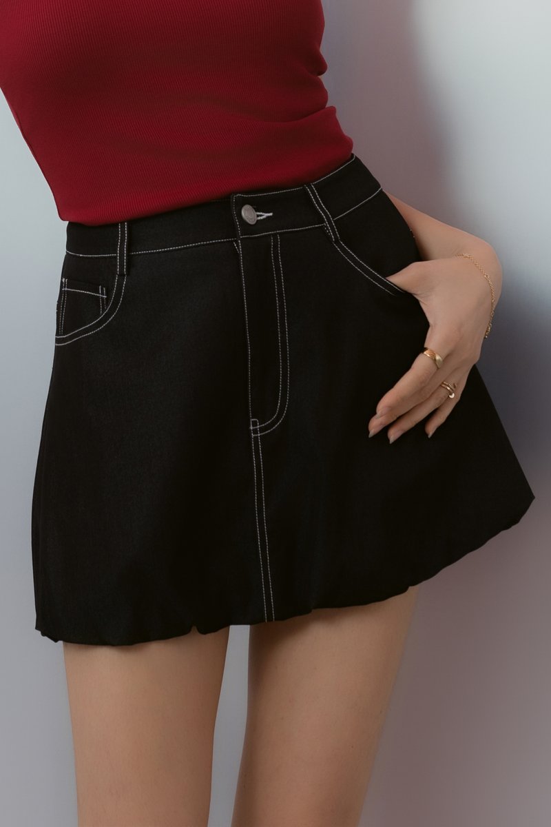 CONTRAST BUBBLE SKORTS (BLACK)
