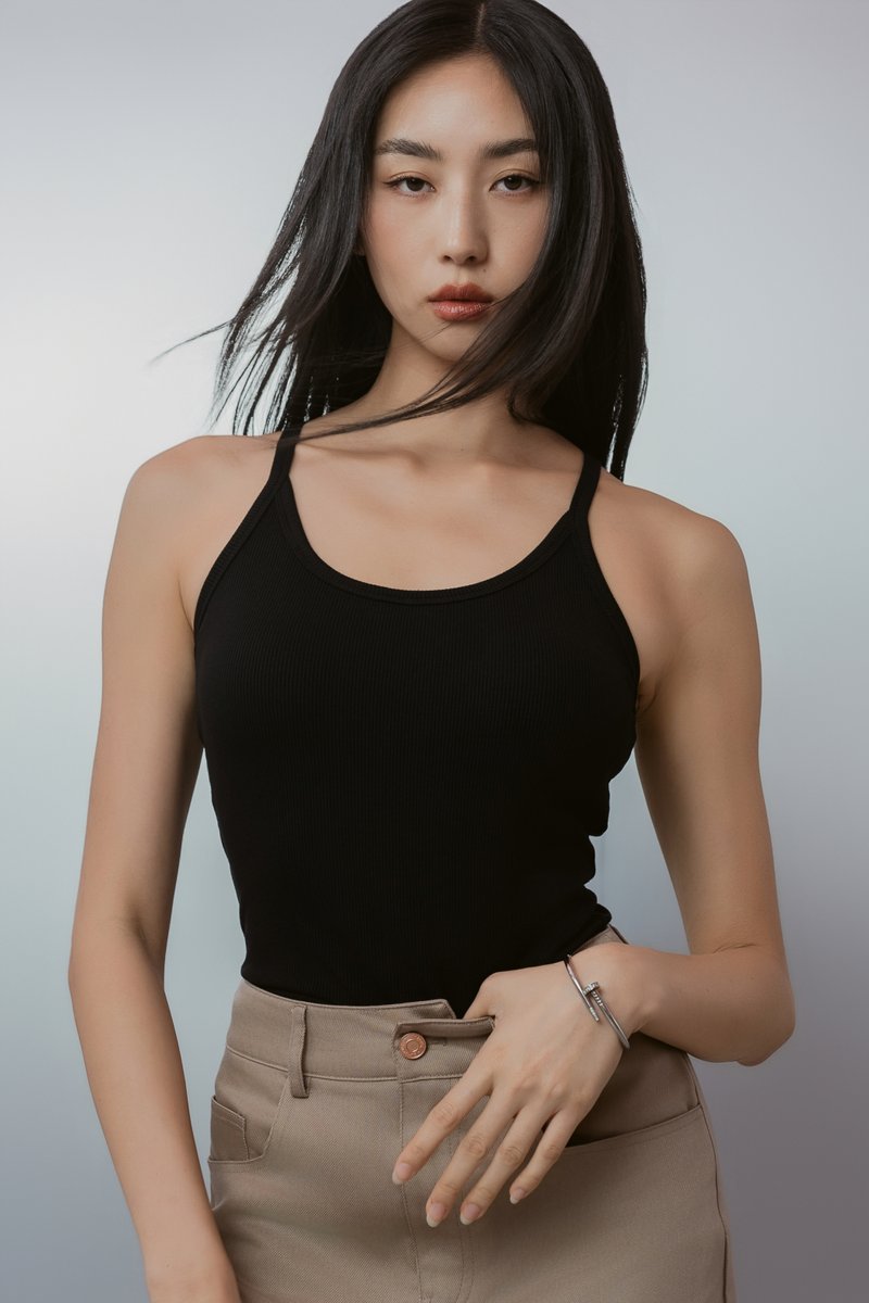 U-NECK RIBBED PADDED TOP (BLACK)