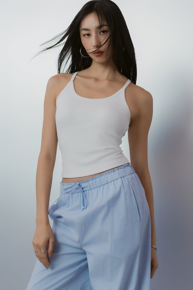 U-NECK RIBBED PADDED TOP (WHITE)
